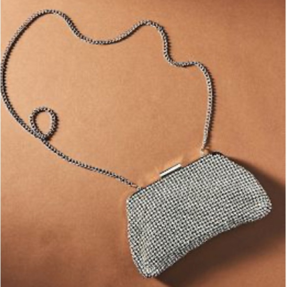olga berg | jerry crystal vintage-style clutch in silver (nwot)